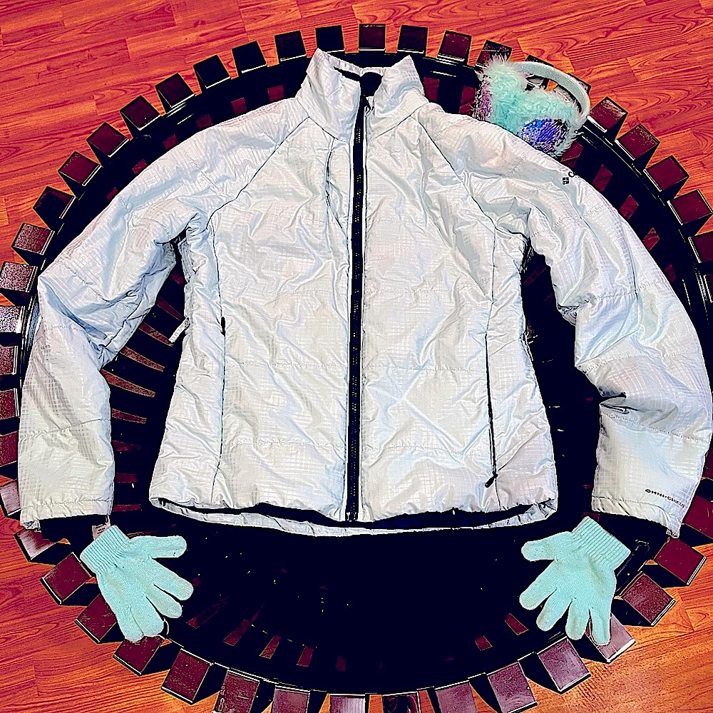 Columbia jacket, ear muffs, mittens included for cold weather and snow days!